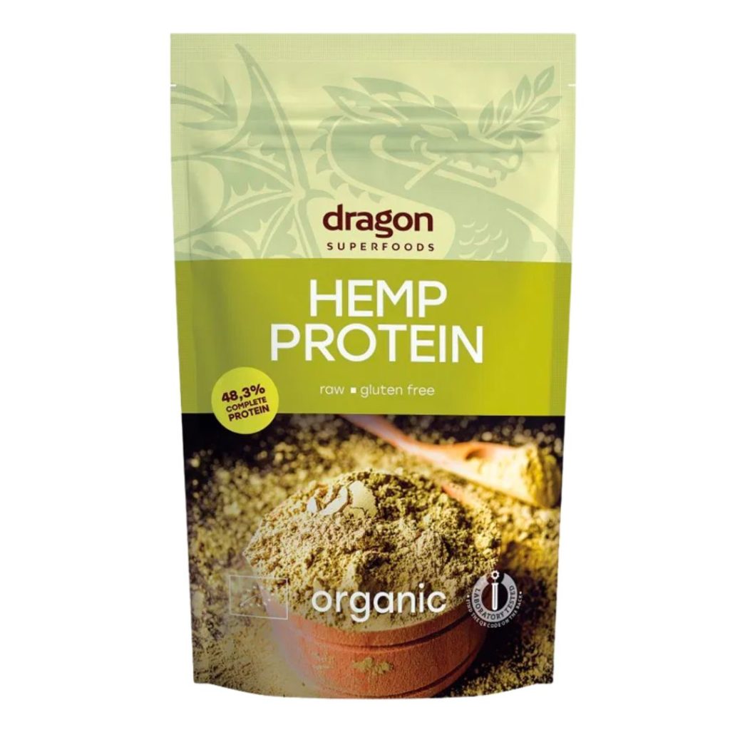 Dragon Superfood Hampe Protein Pulver Ø i en farverig pakke.