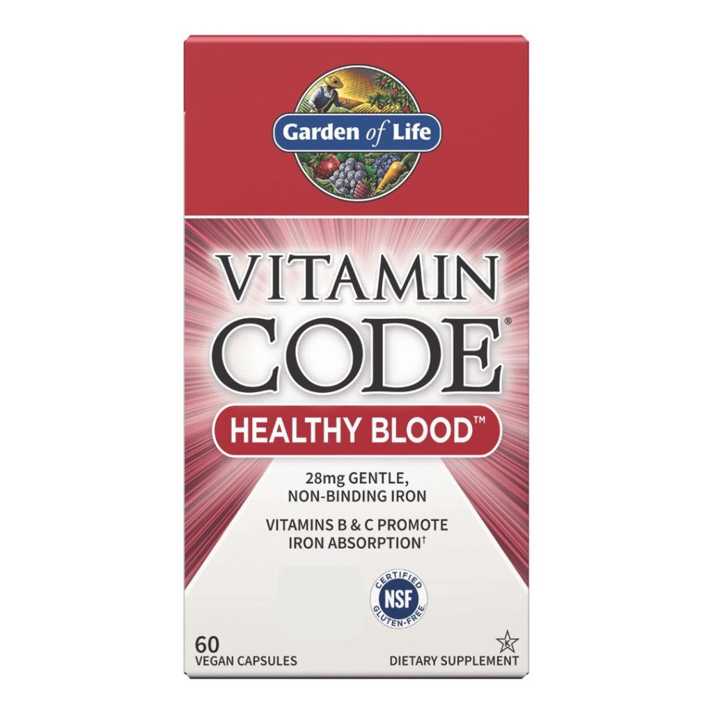 Billede af Garden of Life Vitamin Code Healthy Blood kosttilskud i sin emballage.