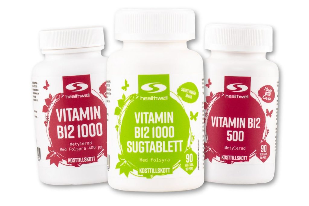 Healthwell Vitamin B12 tre varianter.