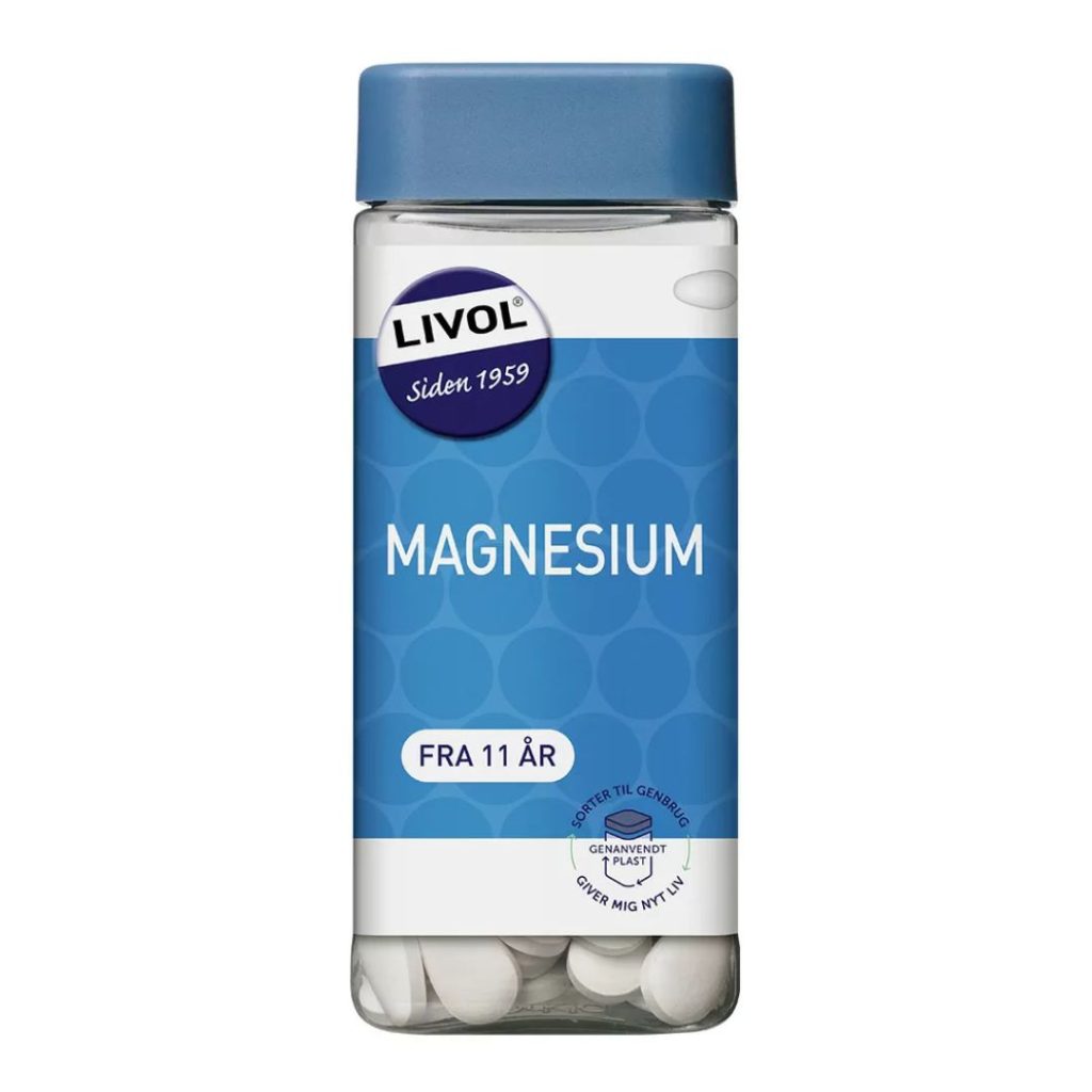 Flaske med Livol Magnesium kosttilskud, fra 11 år.