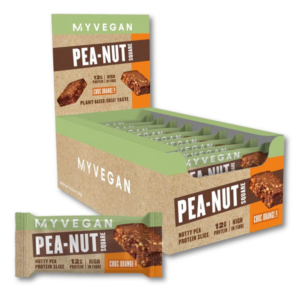 MyProtein vegansk Pea-Nut Square i indpakning.