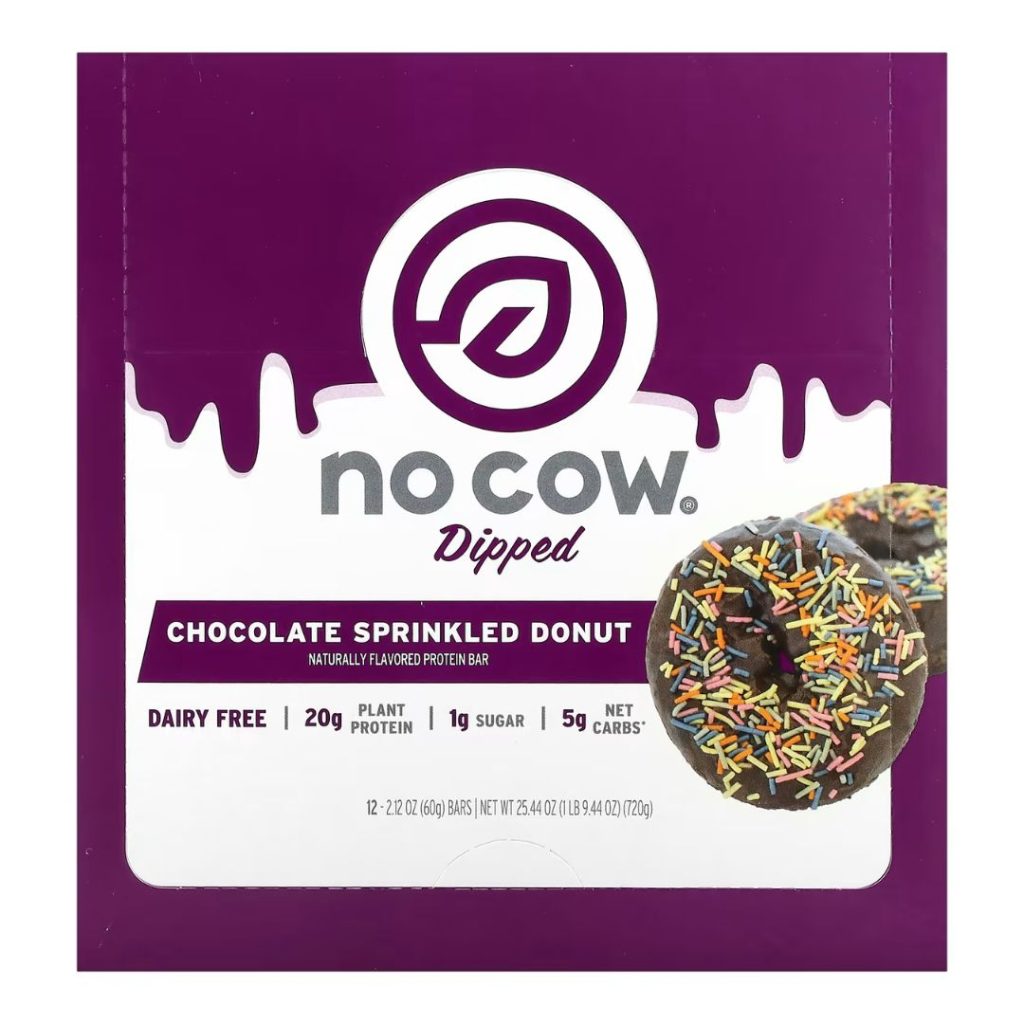 No Cow vegansk proteinbar med chokoladeovertræk.