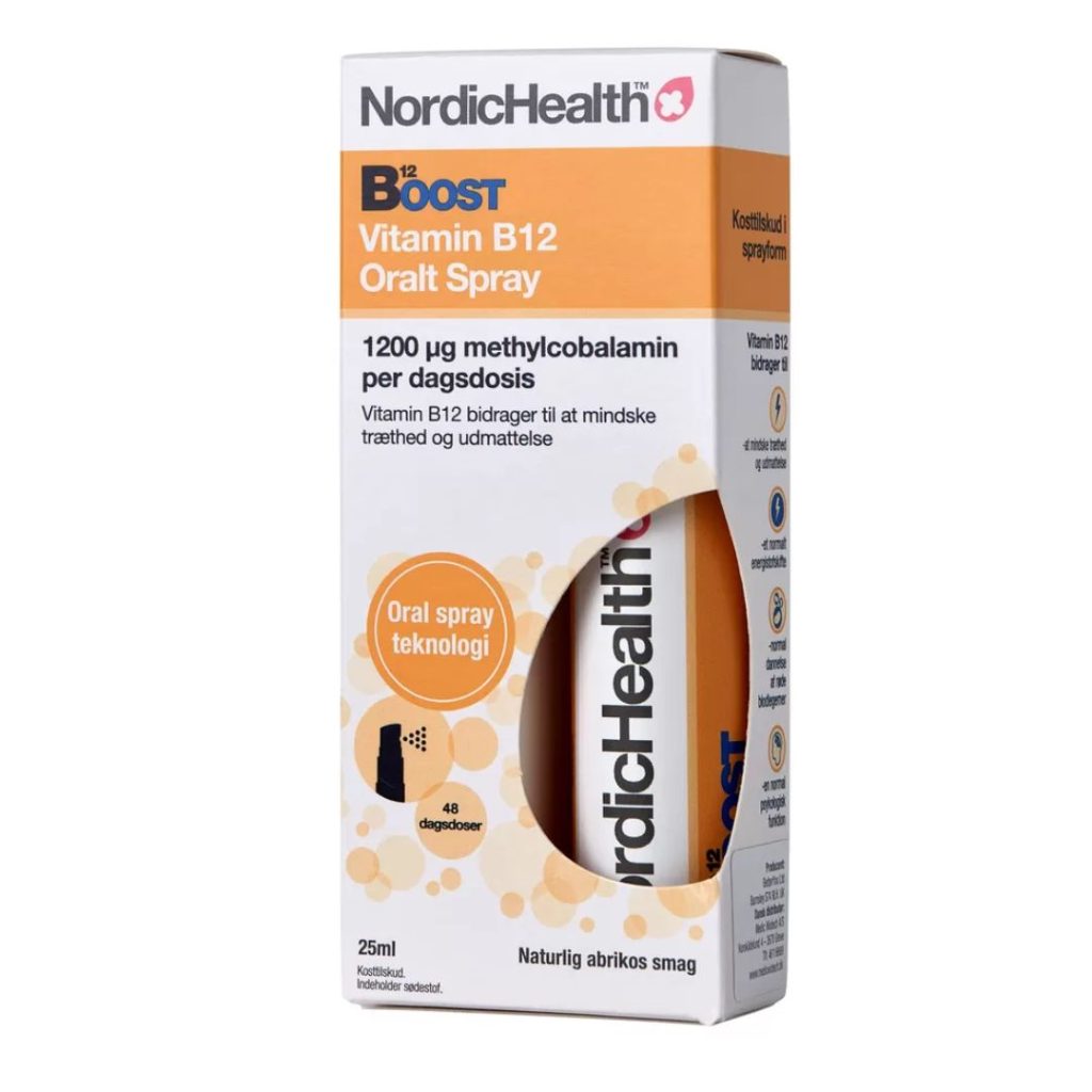 En flaske NordicHealth Boost B12-vitaminspray.