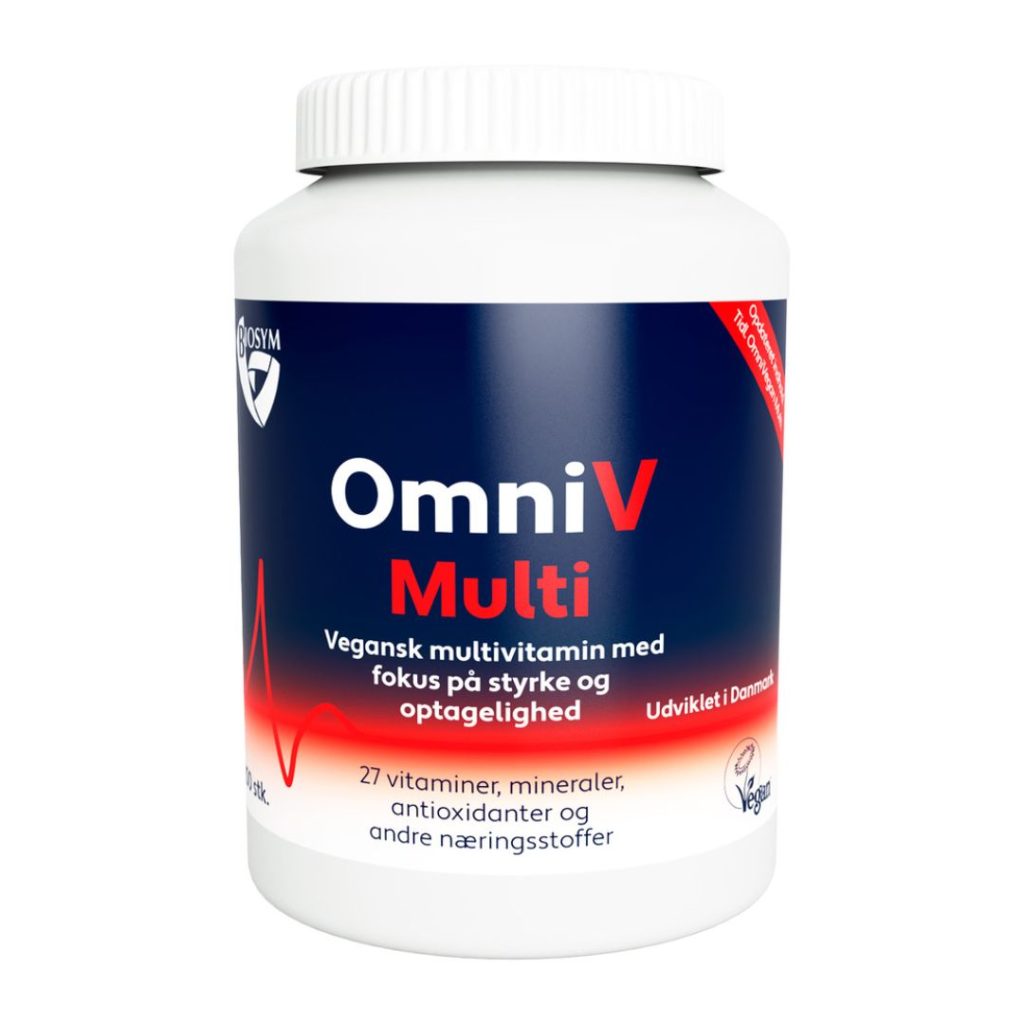OmniV Multi-flaske fra Biosym med 100 tabletter.