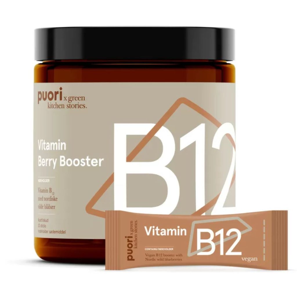 En pakke Puori Vitamin B12 Berry Booster sticks.