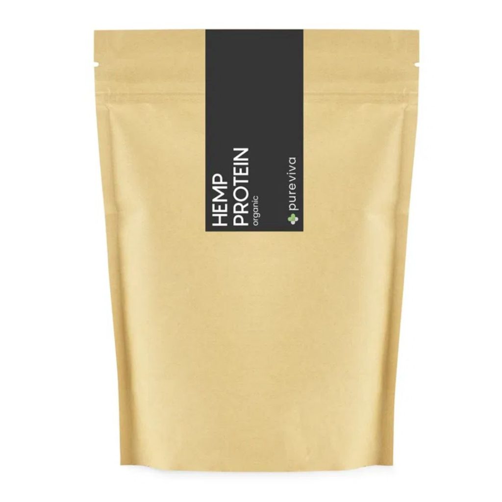 Pureviva Hampeprotein i en 250 g pose med grøn tekst.