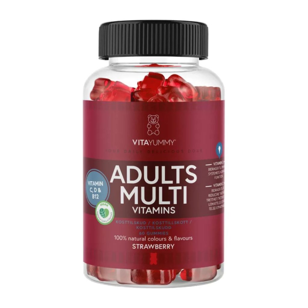 VitaYummy Multivitamin Adult-vingummier i en klar beholder.