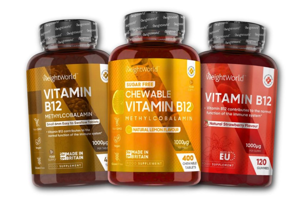 WeightWorld Vitamin B12 i tre varianter.