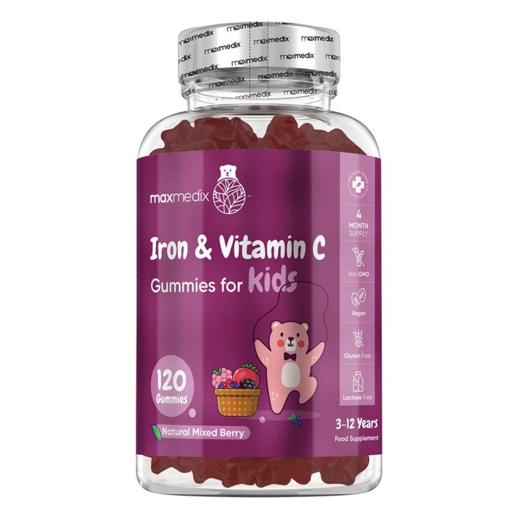 Billede af WeightWorld Iron & Vitamin C Gummies for Kids med 120 gummies i en beholder.