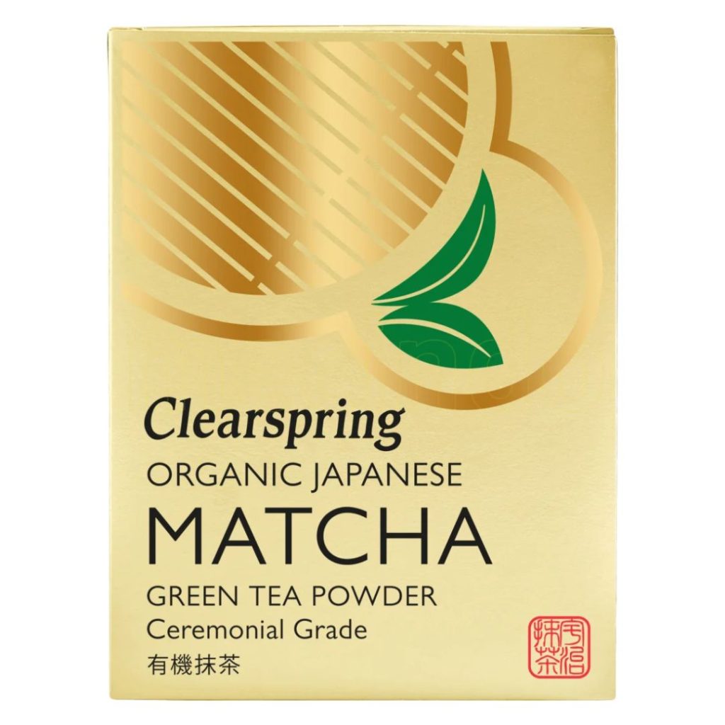 Billede af Clearspring Ceremonial Matcha Te i en minimalistisk, grøn dåse.