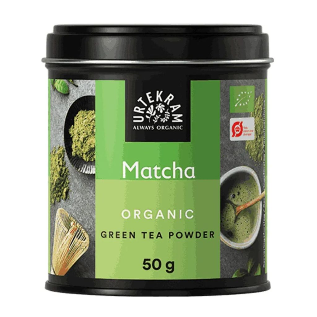 Urtekram Matcha Tea Ø i en klassisk grøn te-pose med øko-certificering.