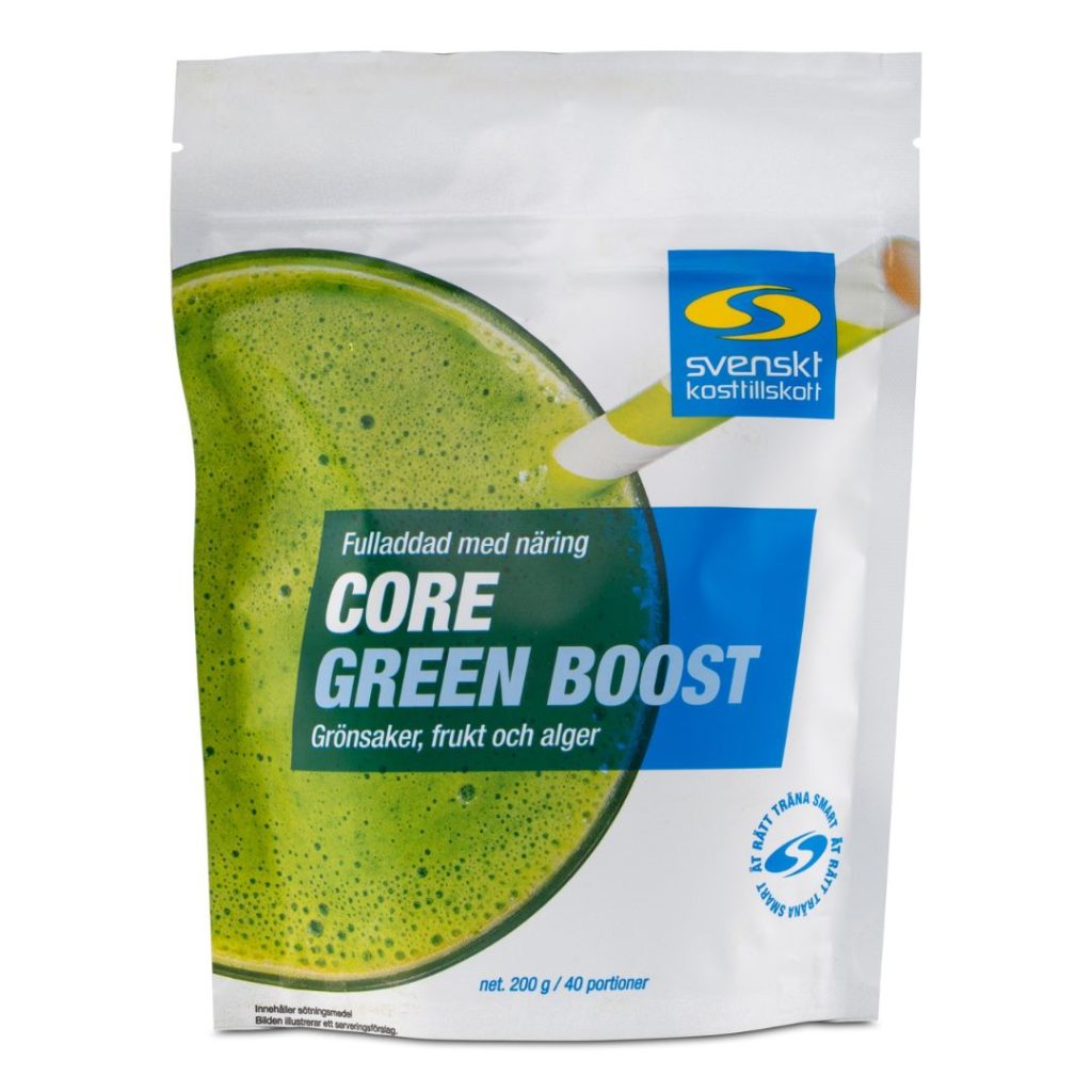 Core Green Boost, 200g, en næringsrig blanding af grøntsager, frugter og alger.