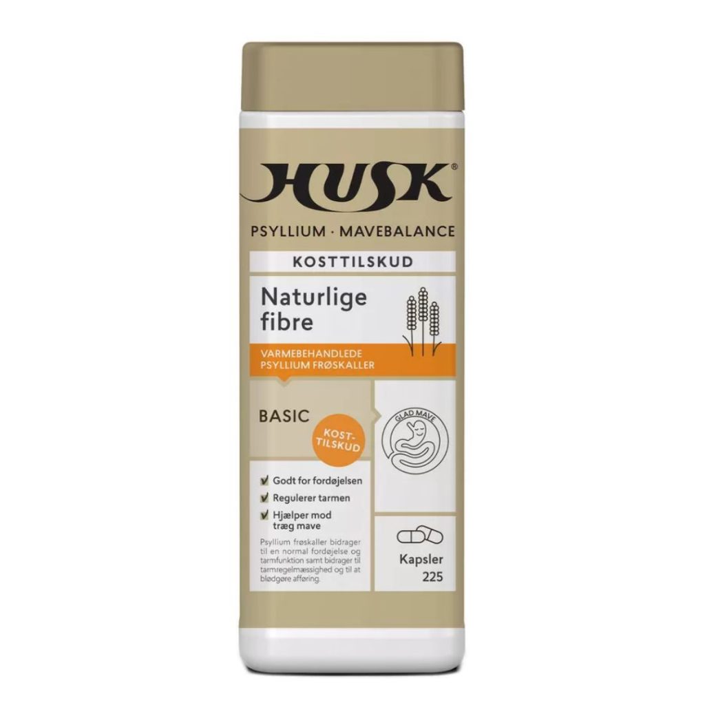 HUSK Psyllium Mavebalance kapsler i en flaske med 225 stk.