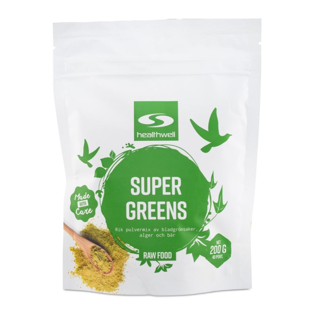 Healthwell Super Greens pulver, 200g, økologisk superfood blanding.