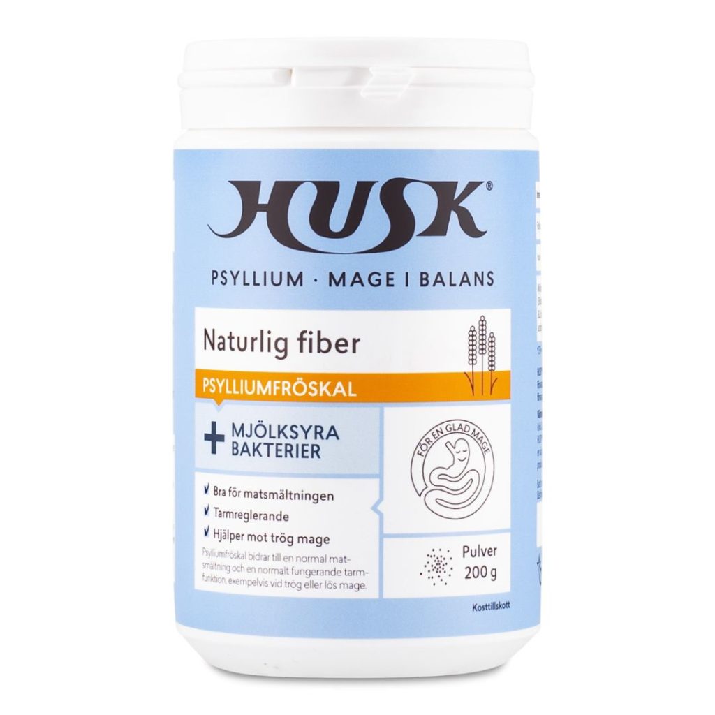 HUSK Mave i Balance med fiber og mælkesyrebakterier i en 200 g beholder.