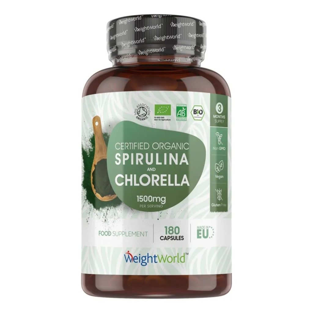 WeightWorld Økologisk Spirulina & Chlorella, 180 kapsler, 1500 mg pr. dosis.