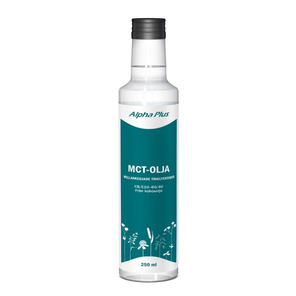 Flaske med Alpha Plus MCT-olie, 250 ml.