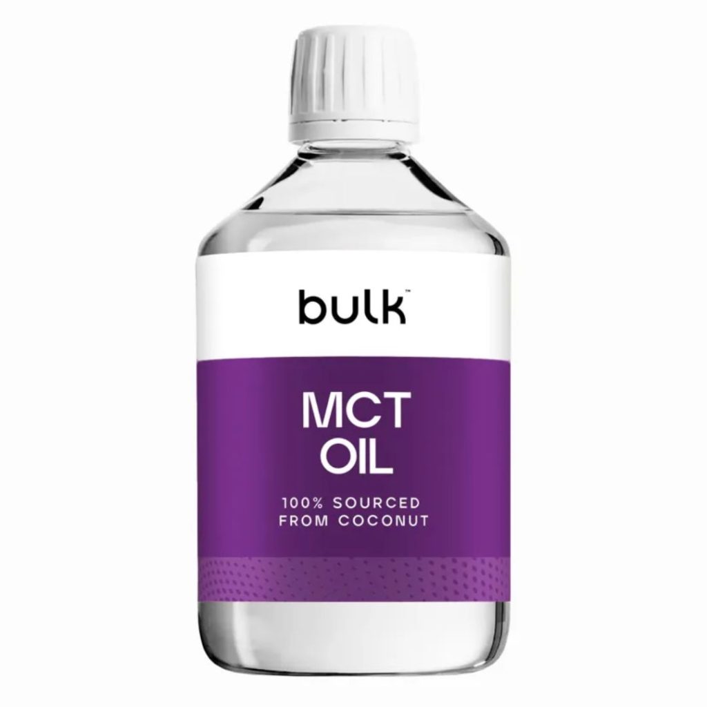 Flaske med Bulk MCT Olie, 100 % kokosbaseret.