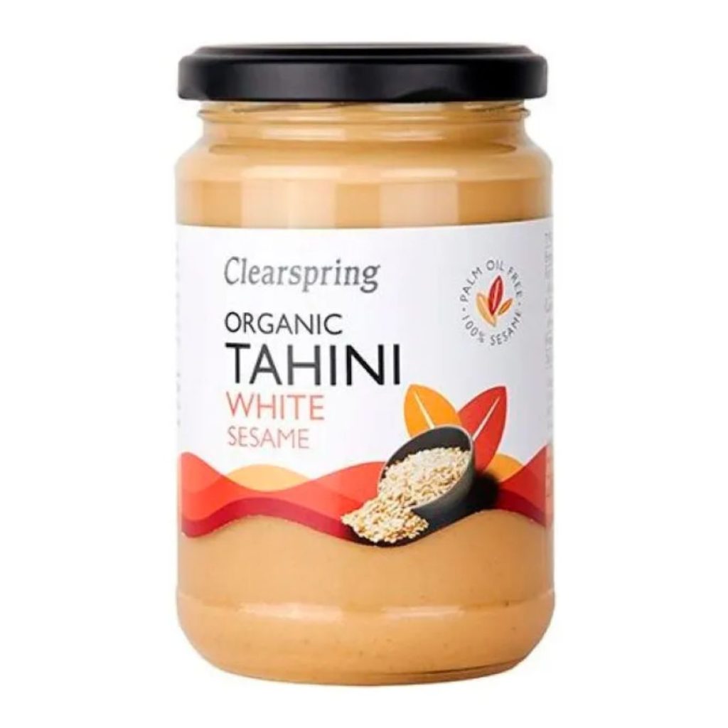 Et glas Clearspring Organic White Sesame Tahini, 250 g.