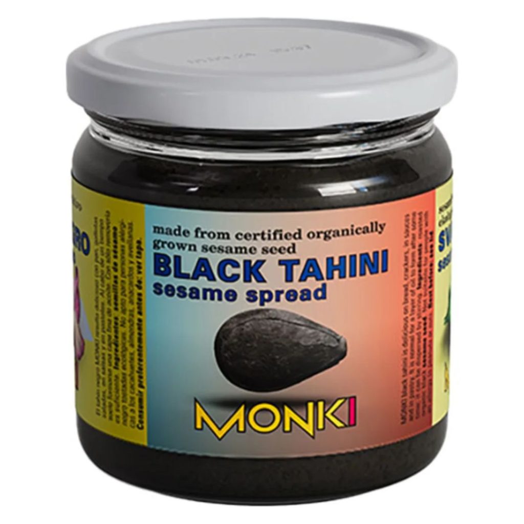 Monki Sort Tahin i en glasbeholder.