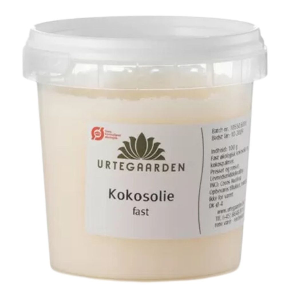 Økologisk fast kokosolie fra Urtegaarden.