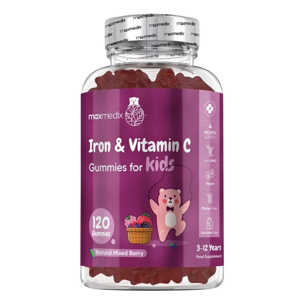 WeightWorld Jern og C-vitamin gummies til børn, bærsmag, i lilla beholder.