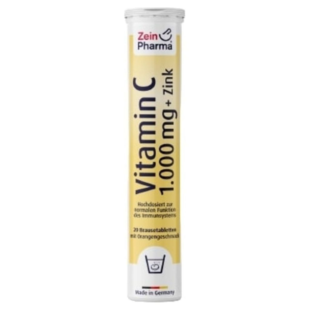 Zein Pharma Vitamin C 1000 mg brusetabletter med zink og appelsinsmag.
