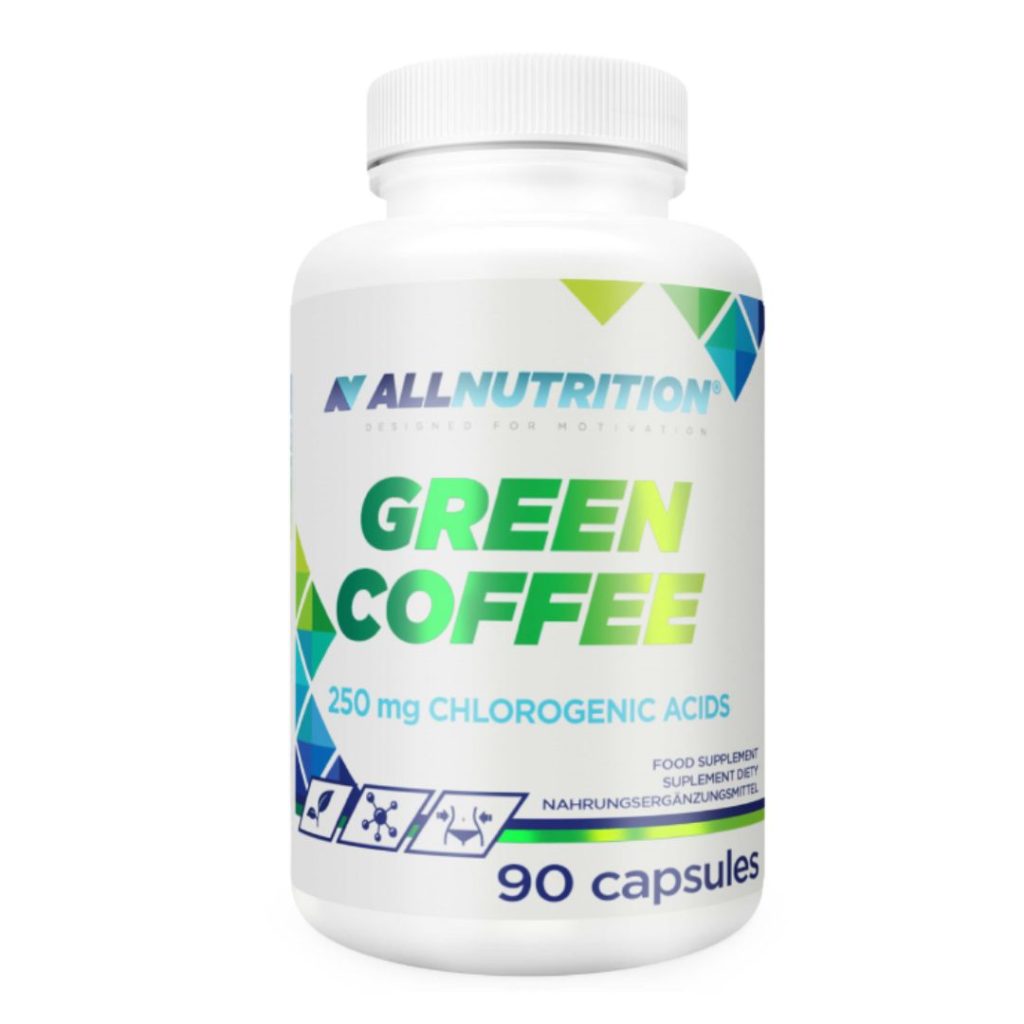 Allnutrition Grøn Kaffe kapsler med information om klorogensyre.