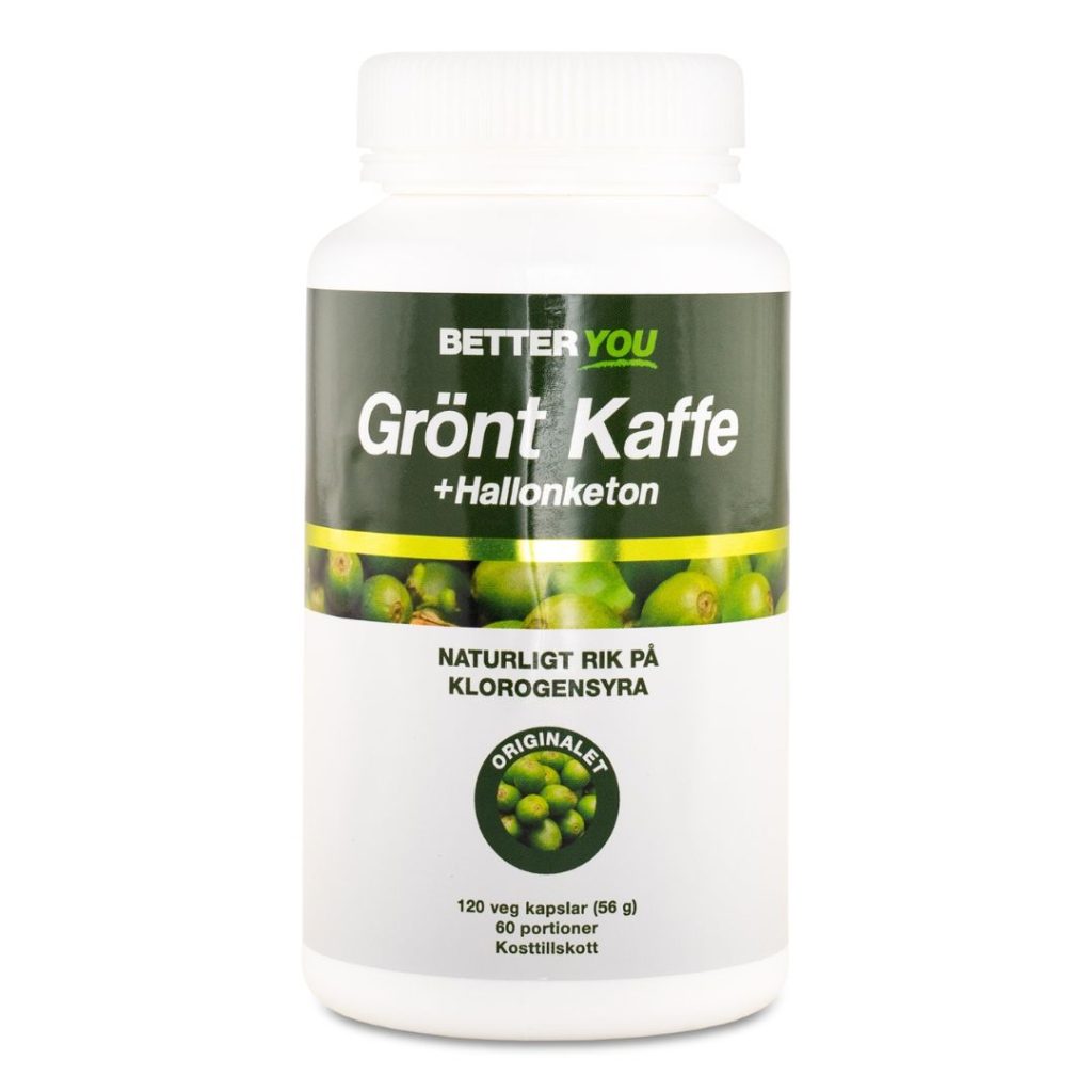 Better You Grøn Kaffe + Hindbærketon i en hvid flaske med klar tekst.