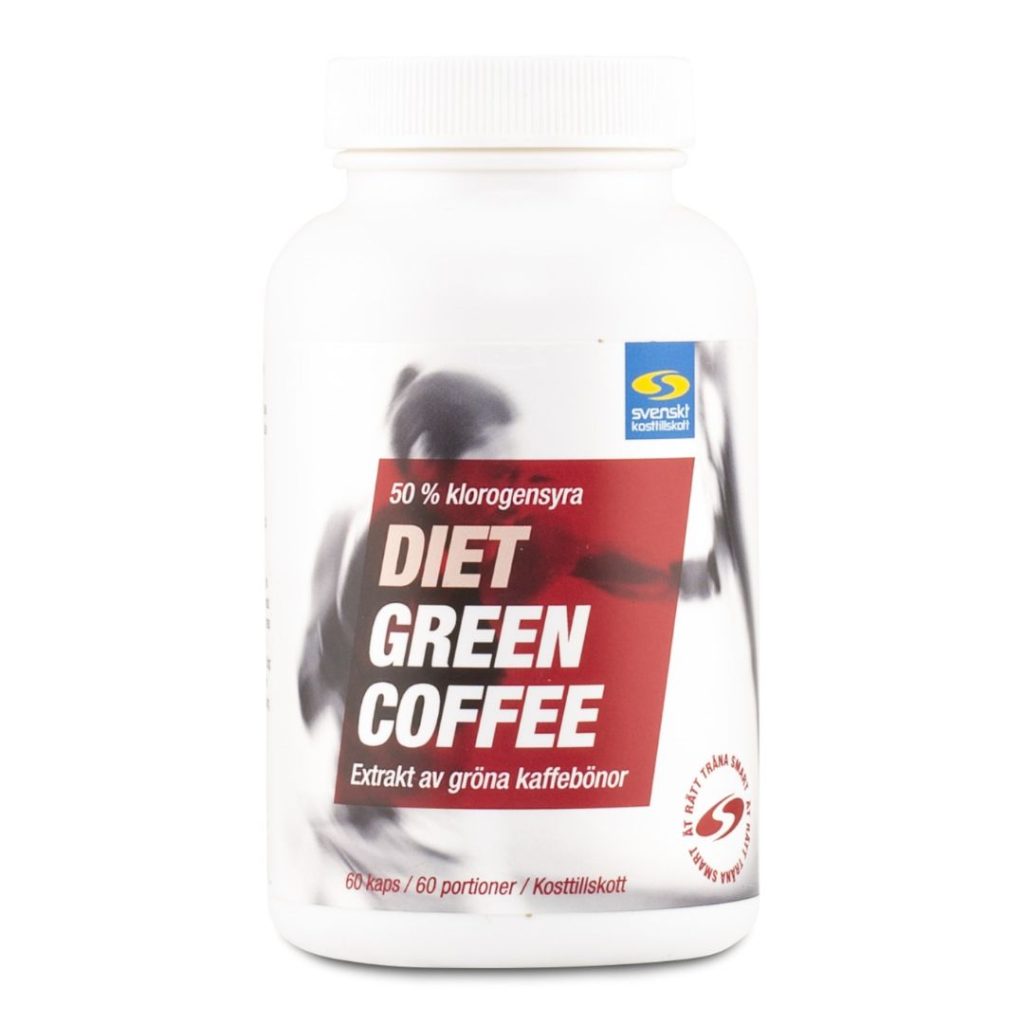 Core Nutrition Diet Green Coffee i en flaske med rødt og hvidt design.