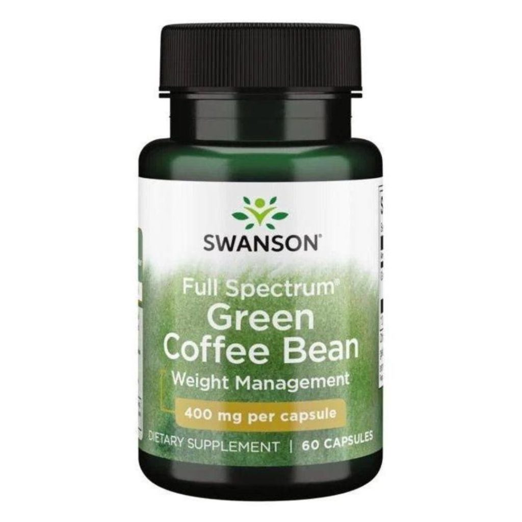 Swanson Full Spectrum Green Coffee Bean i en mørkegrøn flaske med fokus på vægtkontrol.