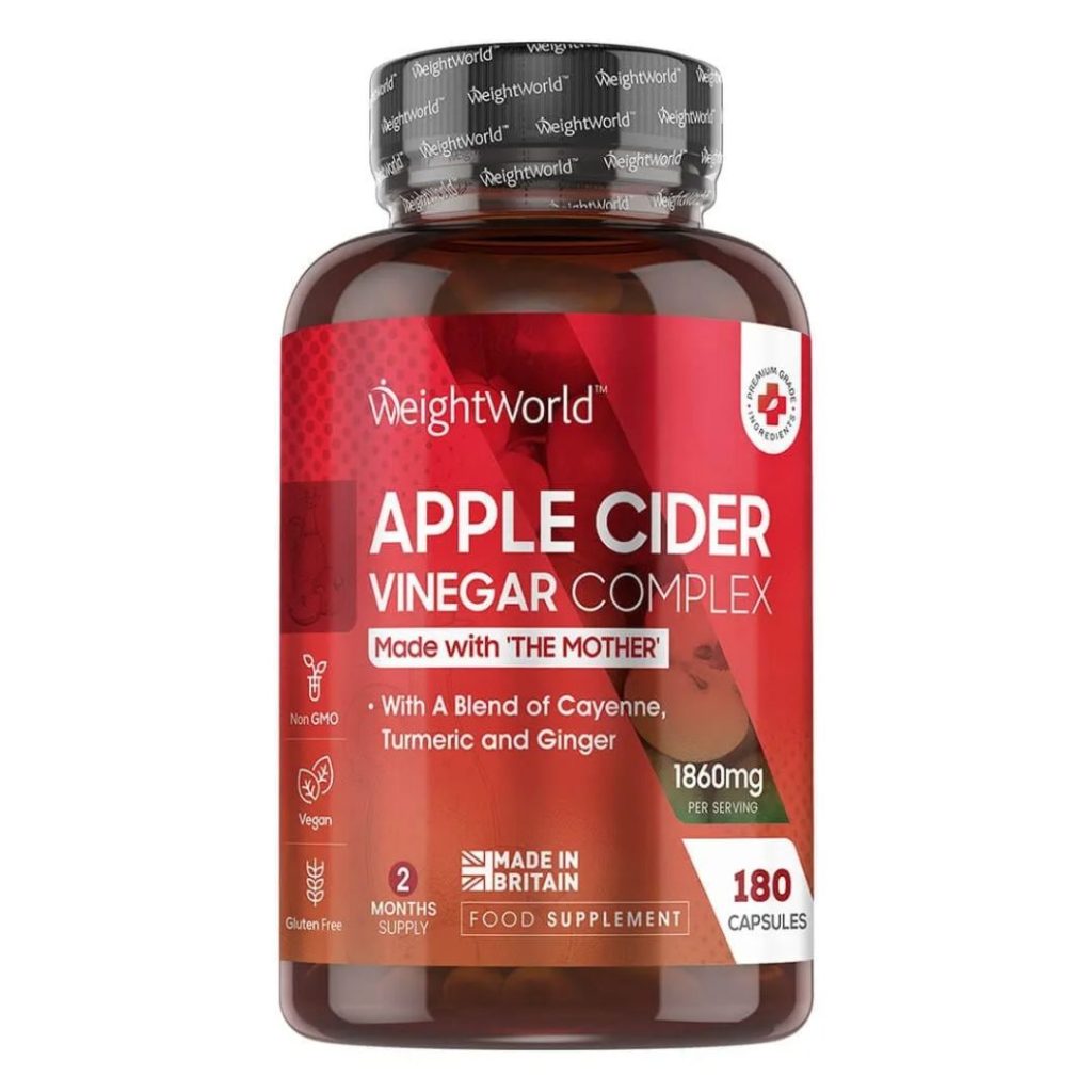Flaske med WeightWorld Æblecidereddike Complex kapsler, 180 stk.