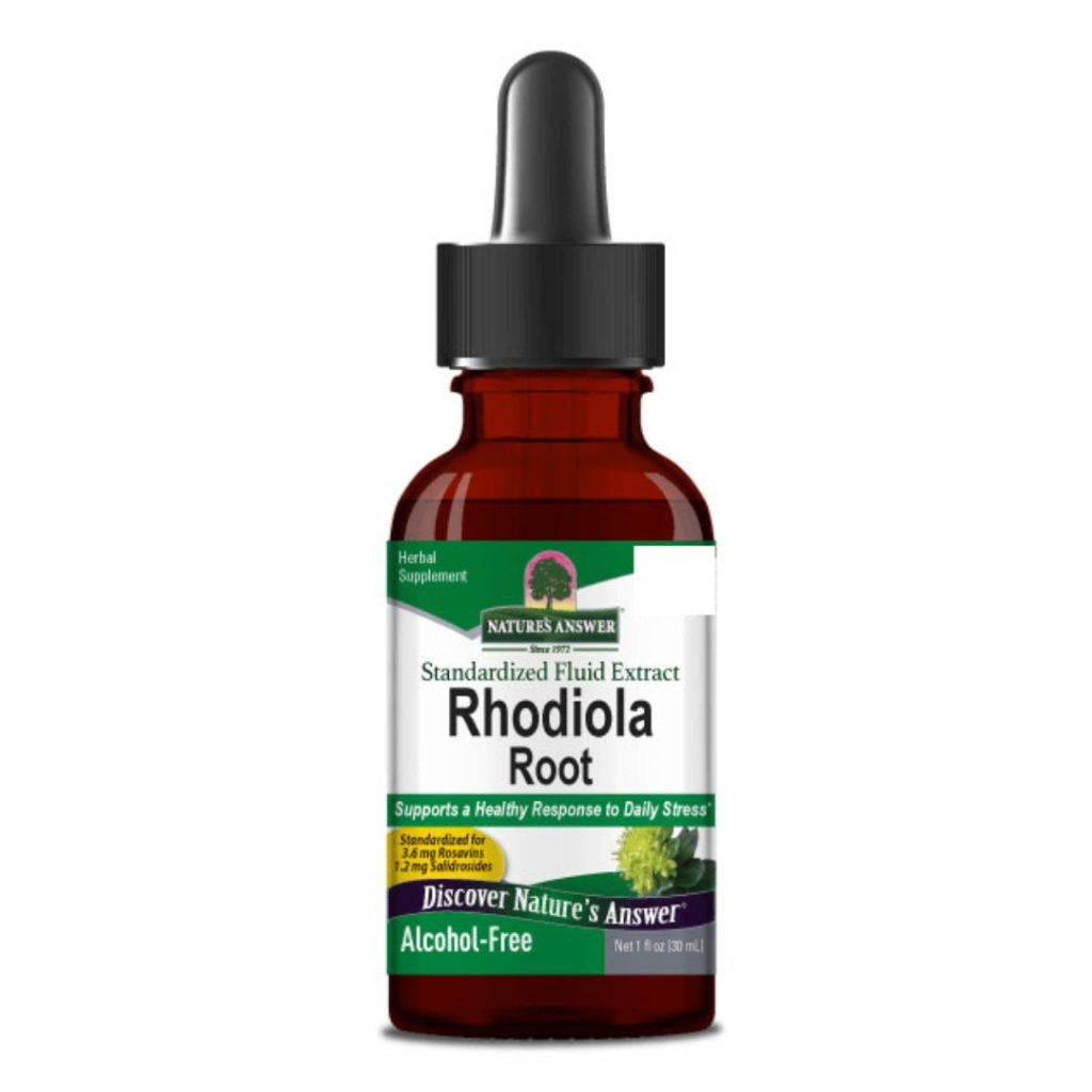 Lille brun glasflaske med pipette, Nature’s Answer Rhodiola Root Ekstrakt.