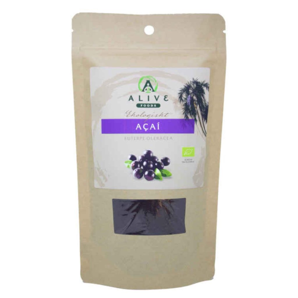 Alive Foods økologisk acaipulver i 100 g pose.