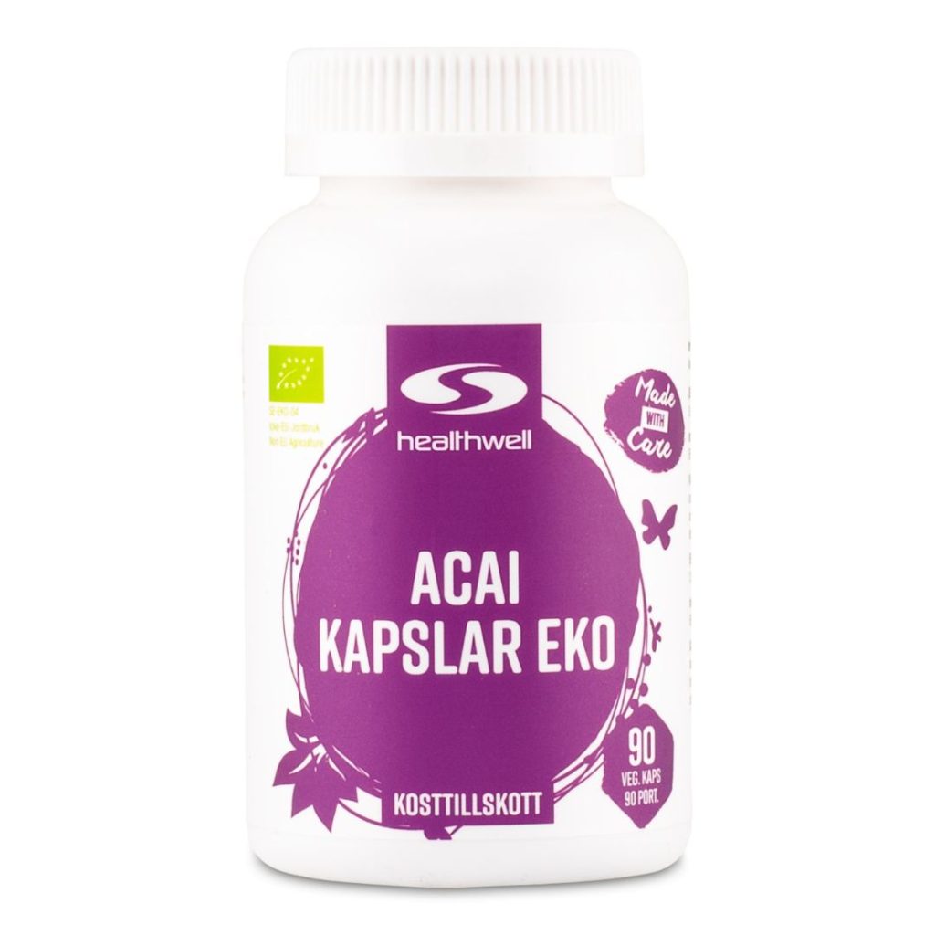 Beholder med Healthwell Acai Kapslar ØKO, 90 kapsler.