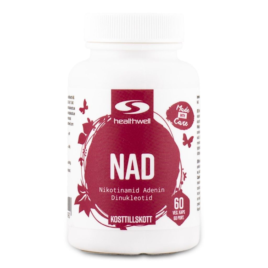 En hvid flaske Healthwell NAD kosttilskud.