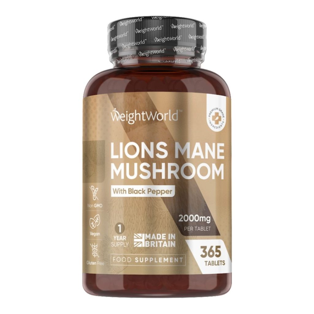 WeightWorld Lion’s Mane-tabletter, højkoncentreret ekstrakt med 2000 mg pr. tablet.