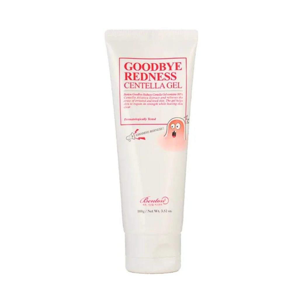 Benton Goodbye Redness Centella Cica Gel i hvid tube med rød tekst