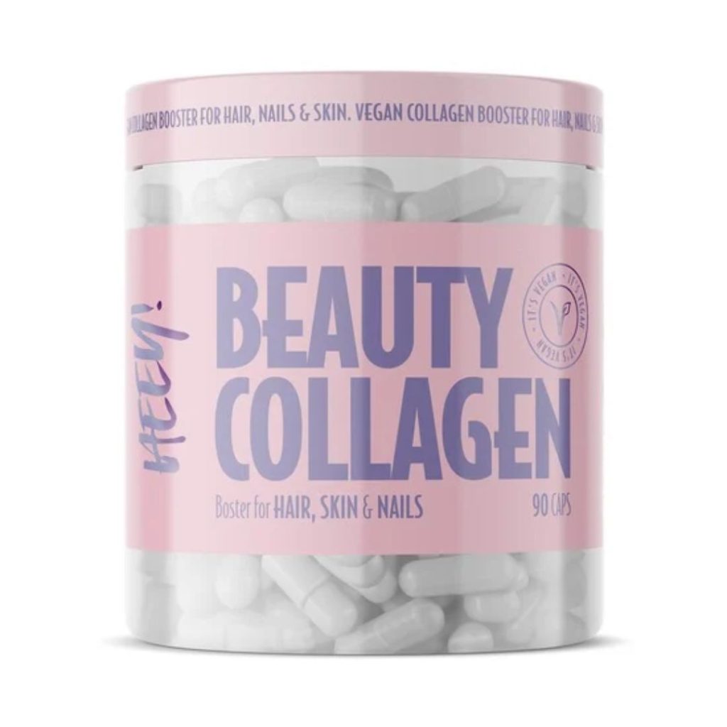 HEEY Beauty Collagen i lyserød bøtte med hvide kapsler