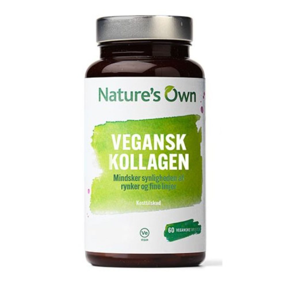 Nature’s Own Vegansk Kollagen i brun bøtte med grøn etiket