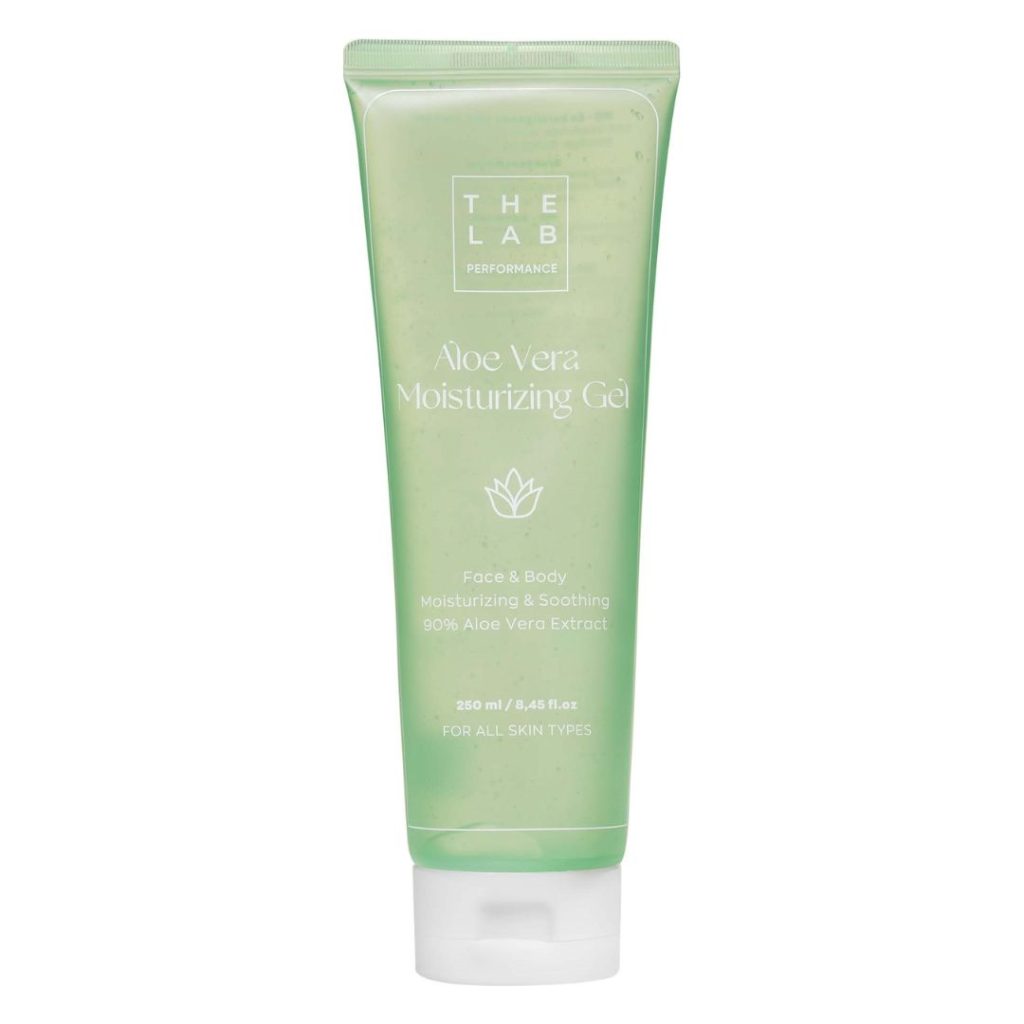 The Lab Aloe Vera Gel i klar, grøn tube med hvid tekst